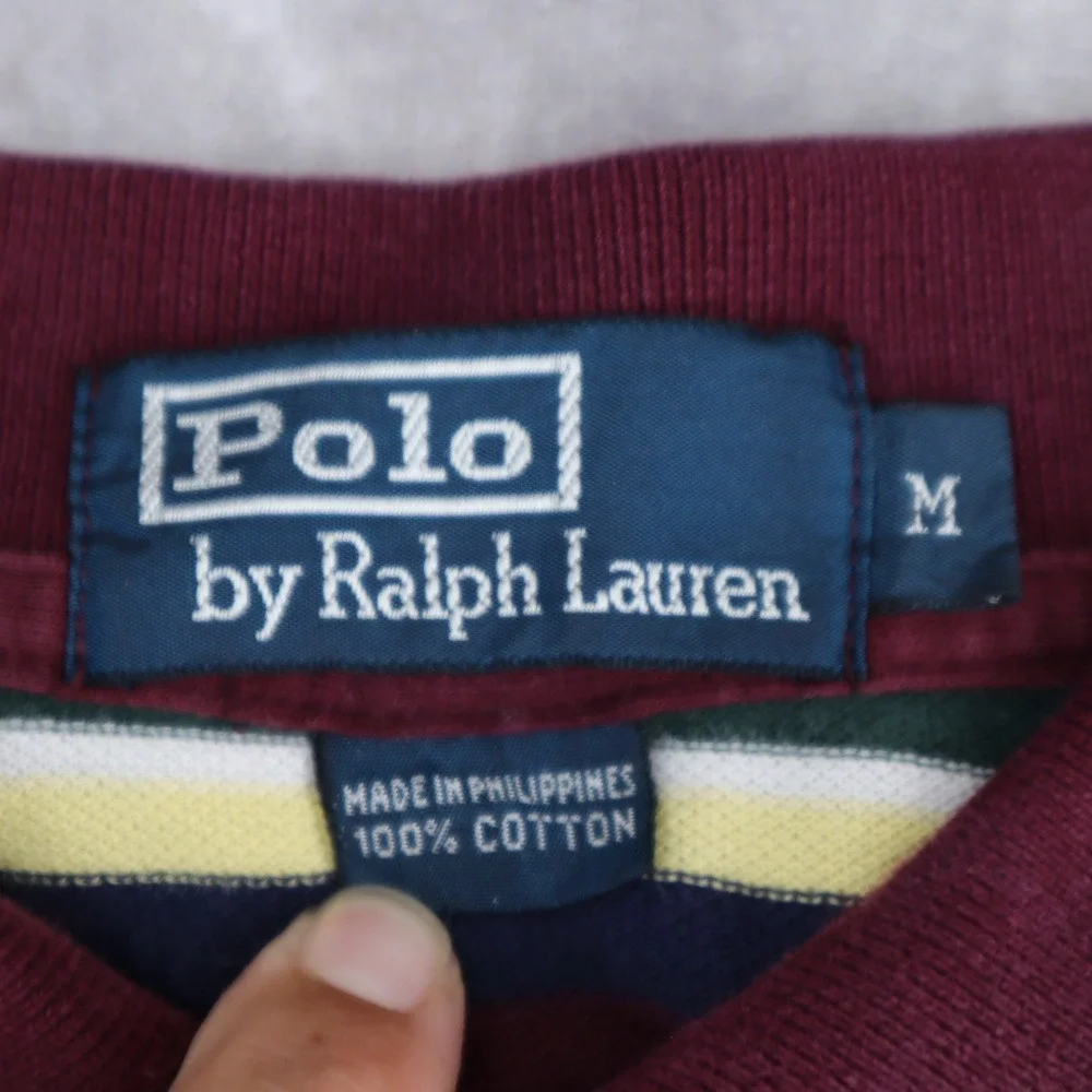 Vintage Polo Ralph Lauren Long Sleeve Striped Rugby Polo Shirt Mens M Preppy 90s